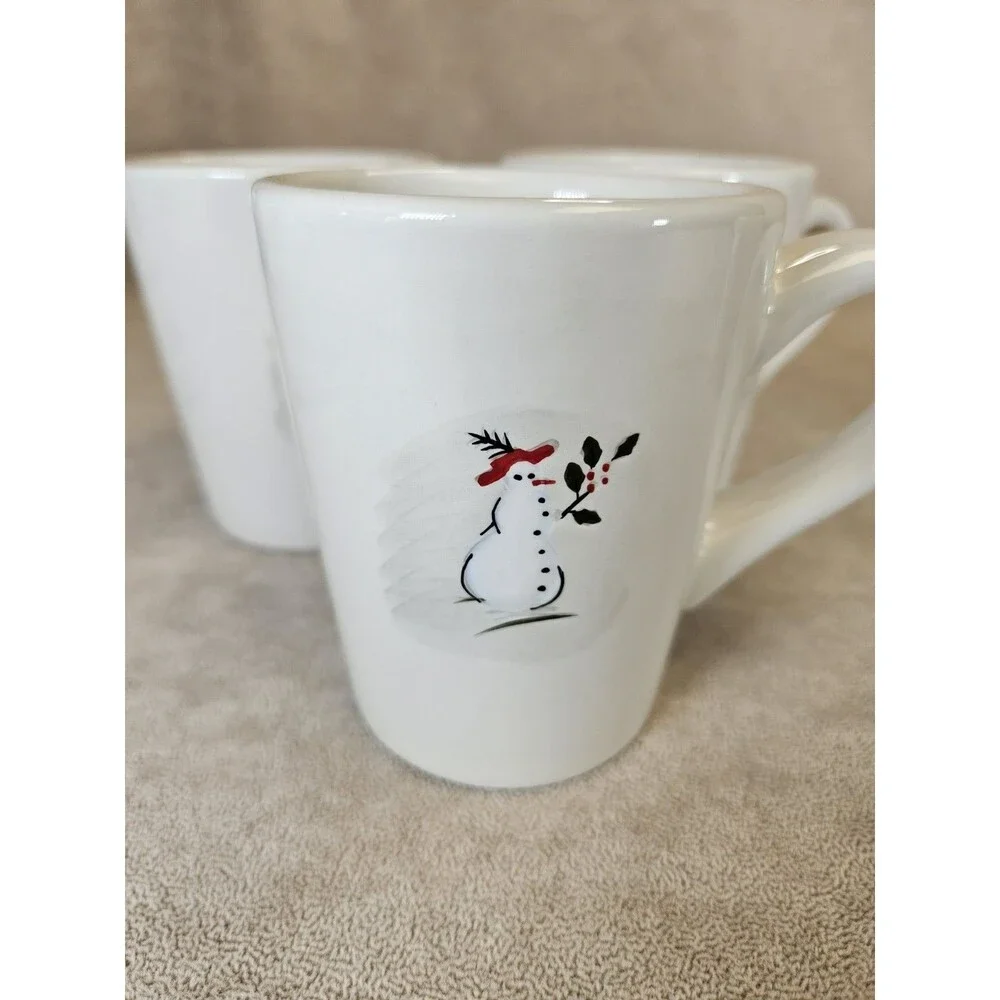 William Sonoma Set Of Four Assorted Decorative Snowman Mugs Winter Christmas
